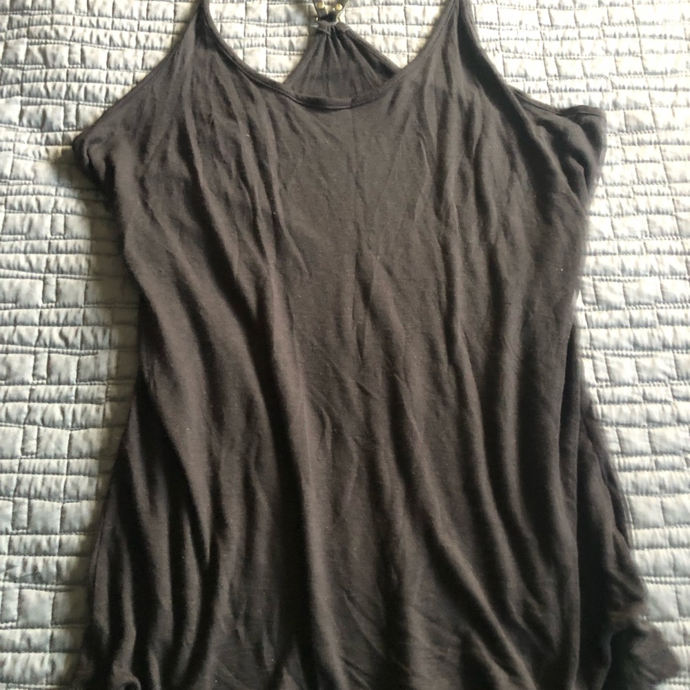 Cool Black sexy Tank top with leather and metal rings